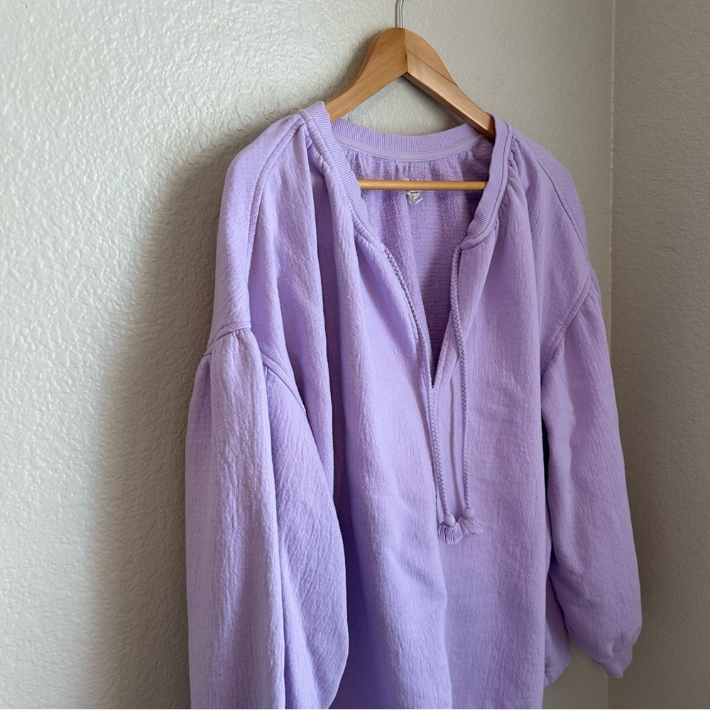 Aerie Women’s Easy Street Cotton Oversized Gauzy Sweatshirt in Lavender, Large - Picture 4 of 8